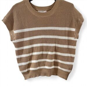 moon & madison Women’s Striped Knit Top in Brown and White Size Medium